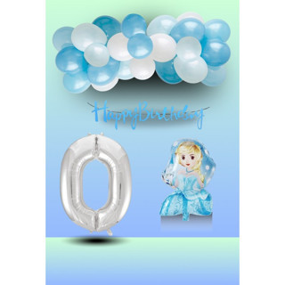 0 Yaş Tedaks Frozen Tema Prenses Folyo Balon Mavi Beyaz Balon Gümüş Rakam Mavi Banner Doğum Günü Seti