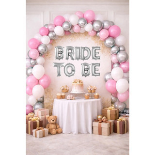 Bride To Be Tema Gümüş Folyo Harf Pembe Beyaz Gümüş Kum Beji Balonlu Pompa Hediyeli Süsleme
