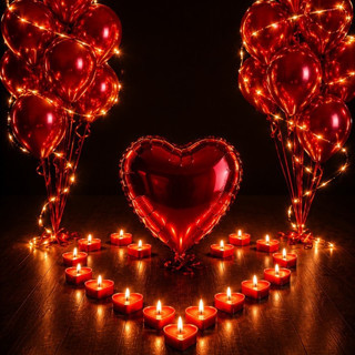 Tutku Seti Kırmızı Balonlar Kırmızı Folyo Kalp Tealight Kırmızı Kalp Mum Yetişkin Süsleme