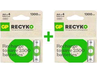 GP Batteries Recyko 1300 mAh AA Kalem Ni-Mh Şarjlı Pil, 1.2 Volt, 8 Adet