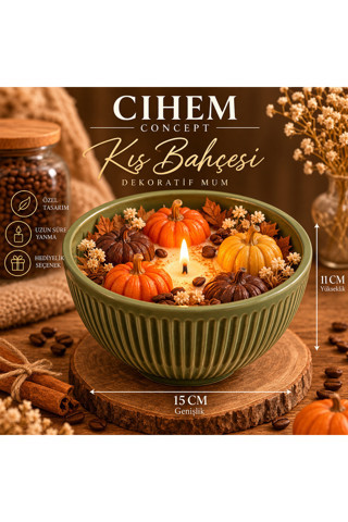 Cihem Concept Balkabaklı Dekoratif Porselen Kase İçinde Vanilyalı Mum