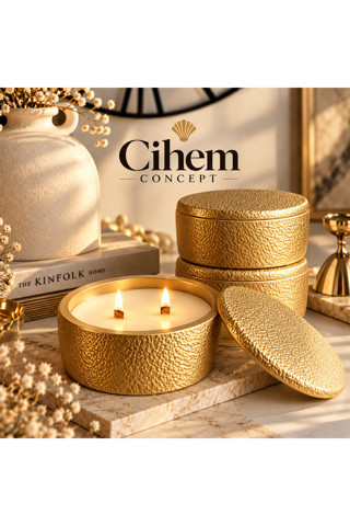 Cihem Concept Gold Kapaklı Mum Vanilyalı Mum Kasesi