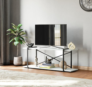 Eportatif Televizyon Ünitesi Tv Standı Raflı Metal Sehpa Beyaz 1380