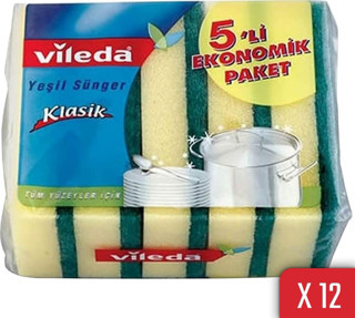 Vileda Yeşil Klasik 5'li Bulasik Süngeri 12'li Paket