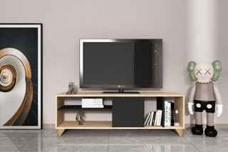 Esyah Antrasit Detaylı -Tv Sehpası Raflı Tv Ünitesi Televizyon Sehpası