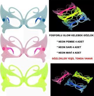 Himarry Fosforlu Kelebek Model Glow Parti Gözlüğü Karanlıkta Yanan Gözlükler 12 Adet