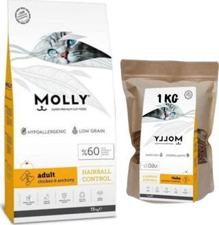 Molly Tavuklu Yetişkin Kedi Maması Düşük Tahıllı Hairball Tüy Yumağı 1 Kg Kilitli Paket