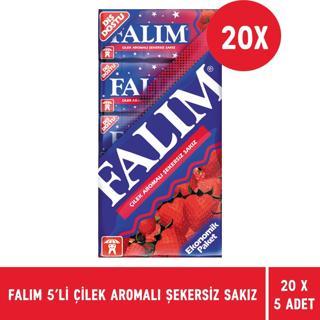 Falım 5'li Paket Çilek Aromalı Şekersiz Sakız 35 gr - 20 Adet