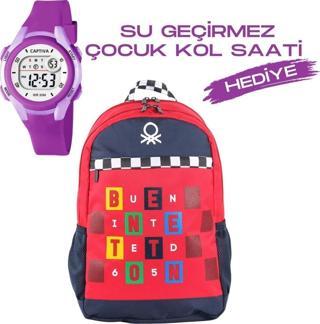 Çocuk Kol Saati Hediyeli Benetton Büyük Kapasiteli Çocuk Okul Çantası B.NT.03766