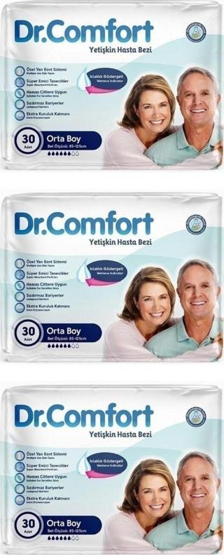 Dr.Comfort Dr. Comfort Yetişkin Hasta Bezi Bağlamalı Medium - Orta Boy 30'Lu 3 Paket (90 Adet)