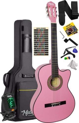 Midex CG-390PK-XBAG Pembe Renk Klasik Gitar 4/4 Sap Ayarlı Kesik Kasa (Çanta Tuner Askı Capo Metod Pena)