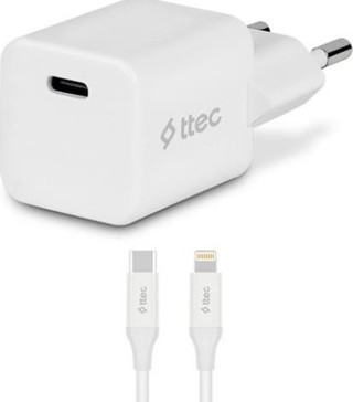 Ttec SmartCharger 20W PD Seyahat Hızlı Şarj Aleti + USB-C - Lightning 150 Cm Kablo Beyaz