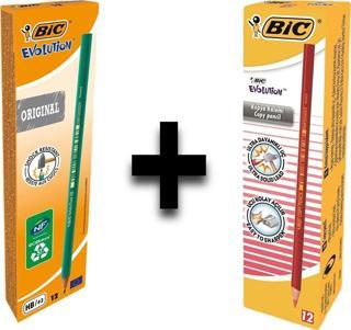 Bic Evolution 650 Hb Kurşun Kalem 12'li ve Bic Kırmızı Kopya Kalemi 12'li