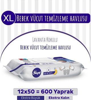 XL Lavanta Kokulu Bebek Vücut Temizleme Havlusu 12x50(600 Yaprak)