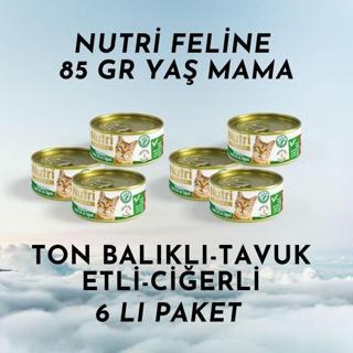 Nutri Feline Yaş Mama 85 Gr Ton Balıklı Tavuk Etli Ciğerli 6'lı Paket