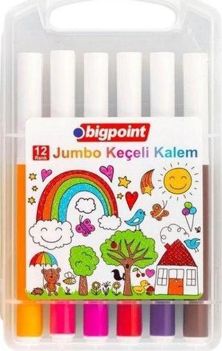 Bigpoint Jumbo 12 Renk Plastik Kutu Keçeli Kalem