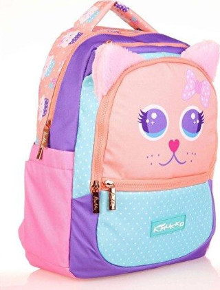 Kaukko Kids Sevimli Kedi Çok Renkli Kız Çocuk Okul Sırt Çantası