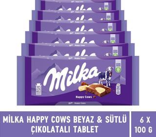 Milka Happy Cows Sütlü & Beyaz Tablet Çikolata 100 gr - 6 Adet