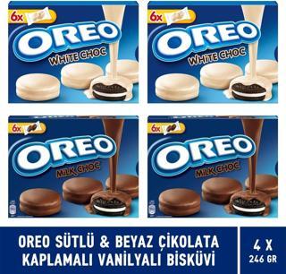 Oreo Sütlü & Beyaz Çikolata Kaplamalı Vanilyalı Bisküvi 246 gr - 4 Adet