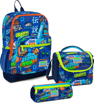 Coral High Erkek Çocuk Üçlü İlkokul Okul Çanta Seti - Saks Grafiti