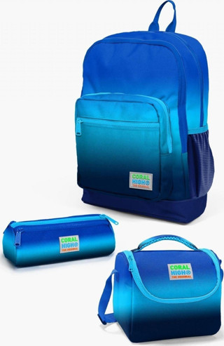 Coral High Kids Lacivert Mavi Renk Geçişli 3’lü Okul Çanta Seti - Erkek Çocuk