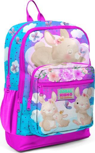 Coral High Mavi Pembe Tavşan İlkokul ve Günlük Sırt Çantası - Kız Çocuk - USB Soketli