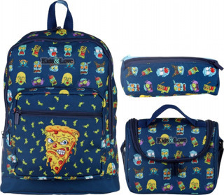 Kaukko Kids&Love Lacivert Zombie Pizza İlkokul Çanta Seti - Erkek Çocuk