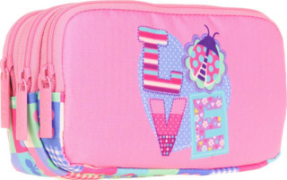 Kaukko Üç Bölmeli Çok Renkli Love Kız Çocuk Kalem Çantası