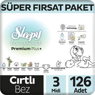 Bio Natural Premium Plus Süper Fırsat Paketi Bebek Bezi 3 Numara Midi 126 Adet