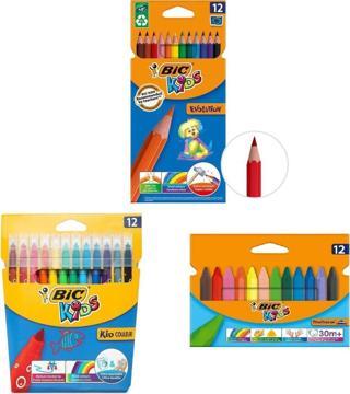 Bic 3 Parça Boya Seti 12 li Pastel+Kuru Boya+Keçeli Kalem