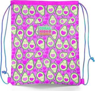Coral High Kids Açık Pembe Su Yeşili Avokado Desenli İpli Büzgülü Sırt Çantası 22465