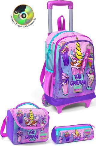 Coral High Kids Pembe Mor Milkshake Dondurma Desenli 3'lü Çanta Seti SET0123949