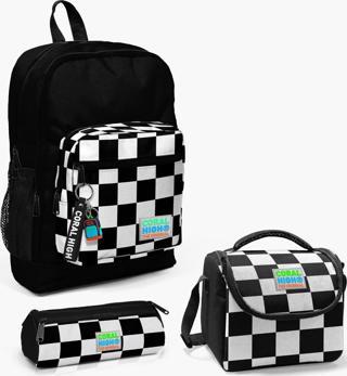 Coral High Kids Siyah Dama Desenli 3’lü Okul Çanta Seti SET0123714