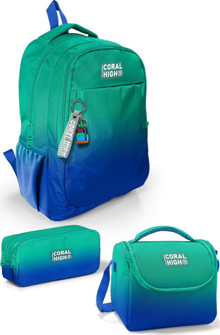 Coral High Kids Yeşil Saks Renk Geçişli 3’lü Okul Çanta Seti SET0123665