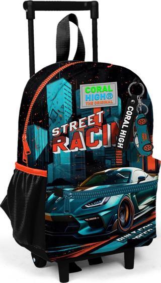 Minik Yuva Çekçekli Sırt Çantası Siyah Nefti Yarış Arabası Desenli İki Bölmeli 24065