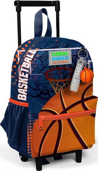 Minik Yuva Çekçekli Sırt Çantası Turuncu Lacivert Basketbol Desenli İki Bölmeli 24066