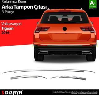 S-Dizayn VW Tiguan Krom Arka Tampon Alt Çıtası 3 Prç. 2016-2024