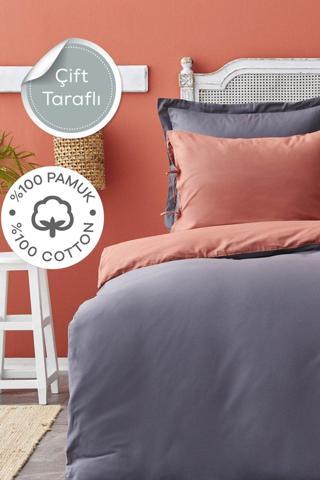 Karaca Home Basic Antrasit Terecota Çift Taraflı Çift Kişilik Nevresim Takımı