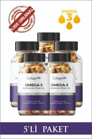 5 Adet Omega-3 Premium Fish Oil 90 Softgel X 1000mg, Balık Yağı, Hidrolize Kolajen