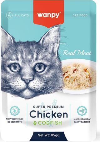 Wanpy 85 gr Pouch Tavuklu & Morina Balıklı Yaş Kedi Maması 12 Adet