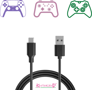 Kontorland USB-C Kablo - Siyah 1.5 Metre | Xbox, PS5 Gamepad için USB Type-C Hızlı Şarj Kablosu