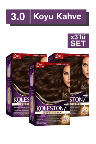 Wella Koleston Supreme Saç Boyası 3/0 Koyu Kahve x3' li Set