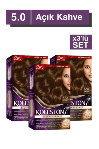 Wella Koleston Supreme Saç Boyası 5/0 Açık Kahve x3'li Set