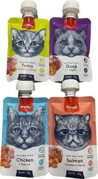 Wanpy Tasty Meat Paste Taze Sıvı Kedi Ödül Maması Kedi Ödül Maması 4x90gr