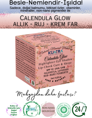 Kuatra Calendula Glow Doğal İçerikli Nemlendirici - Antioksidan Işıltı Veren Balm (Highlighter-Göz Farı-Allık-Ruj) 7ml