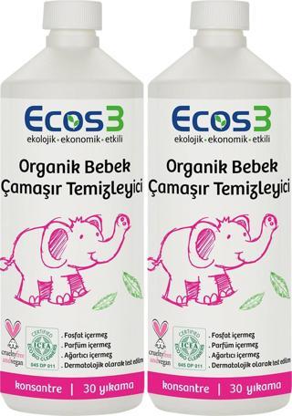 Ecos3 ORGANİK BEBEK ÇAMAŞIR TEMİZLEYİCİ  - 60 YIKAMA (2 x 1050 ML)