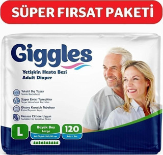 giggles Yetişkin Bel Bağlamalı Hasta Bezi Large 30'Lu 4 Paket 120 Adet
