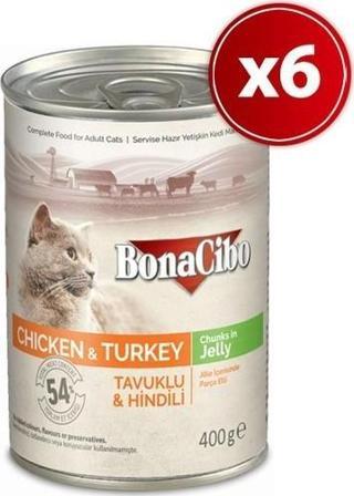 BonaCibo Jöleli Tavuk ve Hindili Yaş Kedi Maması 400 gr X6 Adet