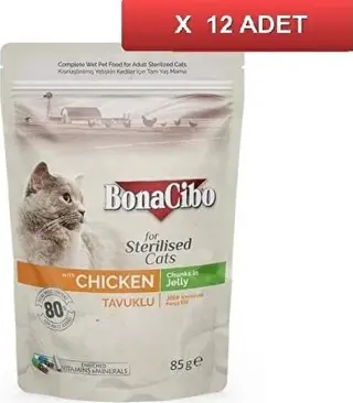 Bonacibo Pouch Tavuklu Kısır Kedi Konservesi 85 gr (12 Adet)