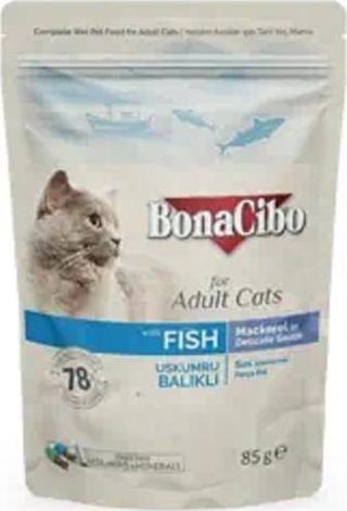 BonaCibo Soslu Uskumru-Balıklı Pouch Yetişkin Kedi Yaş Maması 85 gr x 12 Adet